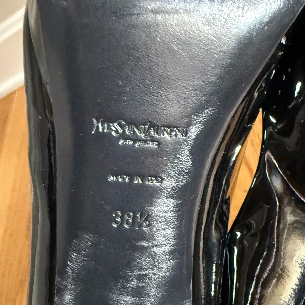Yves Saint Laurent 7.5 Black Patent Leather Peep Toe Pumps classy, formal, YSL - Picture 13 of 13